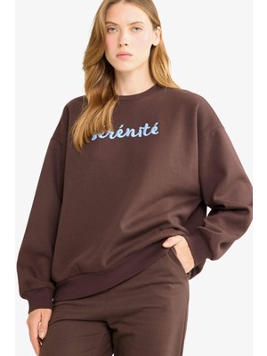 DeFacto Oversize Geniş Kalıp Bisiklet Yaka Baskılı Sweatshirt G1823AX25WN