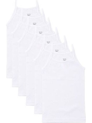 Tutku Kız Çocuk 6lı Beyaz Pamuklu Ip Askılı Atlet Nefes Alabilir ve Ter Tutmayan Kumaş