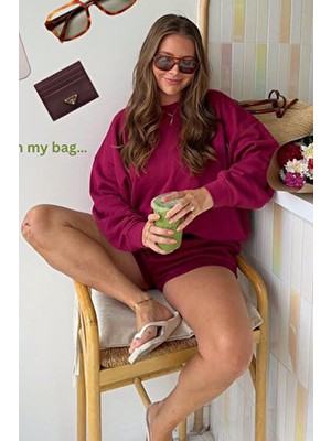 Madmext Kadın Bordo Oversize Basic Sweatshirt Uzun Kollu Rahat Tasarım