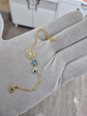 925 Ayar Papatya Silver Baget Taşlı Harf Bileklik.nazar Bileklik.rose.gold.rodaj