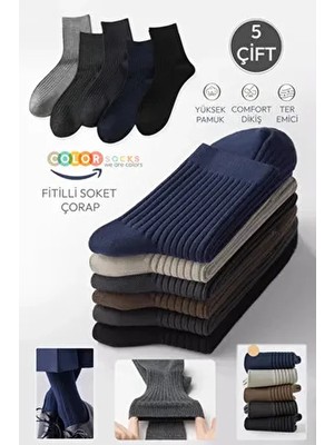 5 Çift Erkek Çorap Basic Fitilli Pamuk Soket (Yazlık Çorap)