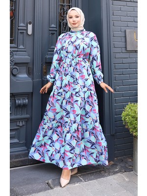 Modal Kumaş Yarım Düğmeli Elbise 0162-02 Lila