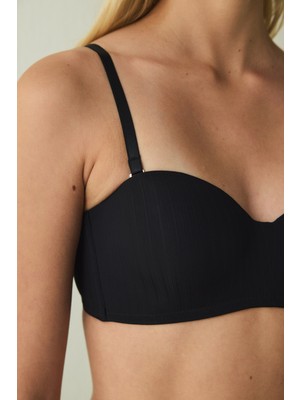Siyah Essentials Lotus Balenli Dolgusuz Straplez Toparlayıcı Sütyen