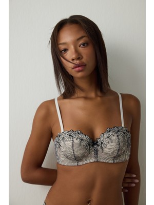 Leopar Desenli Lotus Brode Balenli Dolgusuz Straplez Sütyen