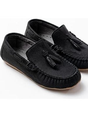 Papuccum Ortopedi Çocuklar için Anatomik Taban Loafer Siyah Süet Kauçuk Taban ve Slip-on Bağlama Şekli