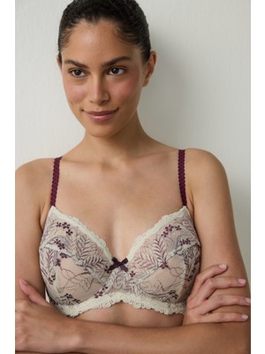 Bej Curvy Broderie Balenli Toparlayıcı Dolgusuz Sütyen
