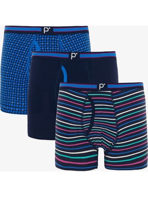 Erkek Bluedot Çizgili Organik 3'lü Boxer