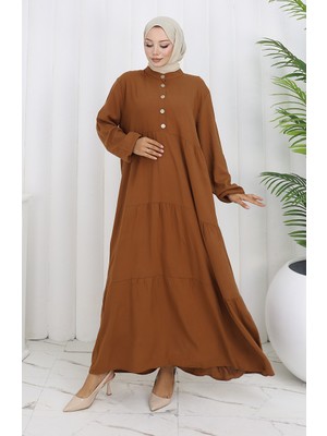 Büyük Beden Viskon Elbise 4068-06 Taba