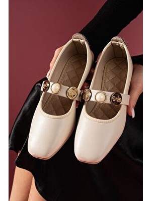 FUGA MODA Stamp Bej Cilt Kadın Babet Suni Deri Günlük Kullanım İçin Düz Tabanlı Şık Tasarım