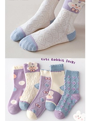 5 Çift Kız Çocuk Kurdale Desenli Çorap