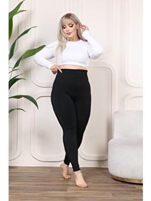 Pera Fitol Büyük Beden Siyah Kalın Kışlık Termal Tayt İçi Peluş 200 Kiloya Kadar Uygun Dokuma Özellikli