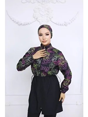 Hürrem Beli Ayarlanabilir Lastikli Su Itici Kumaştan 3lü Tam Kapalı Tesettür Mayo