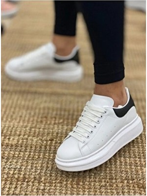 Liarca Kadın Erkek Unisex Bağcıklı Deri Yüksek Tabanlı Rahat Günlük Spor Ayakkabı Sneaker