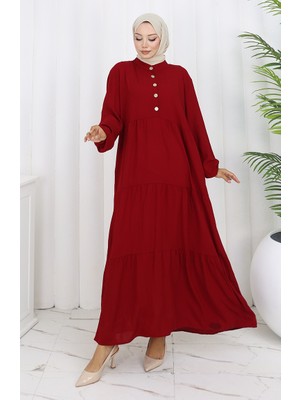 Büyük Beden Viskon Elbise 4068-05 Bordo