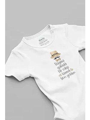 Overoz Organik %100 Pamuk Çıtçıtlı Zıbın Dayıma Rakip Bebek Body Erkek Temalı Kısa Kol