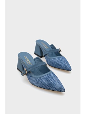 Capone Outfitters Nena Hakiki Deri Kadın Terlik Mavi Hasır Malzemeden Yaz Sezonu İçin Şık ve Rahat