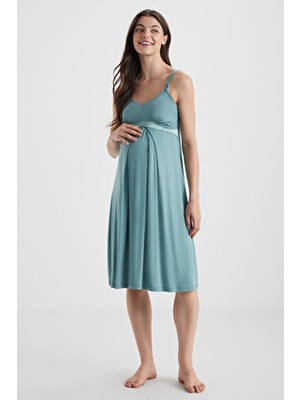 Catherine's Hamile Elbisesi V Yaka Çiçek Desenli Yeşil Basic Silüetli Günlük Stil