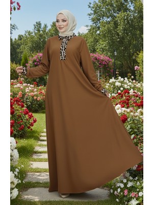 Leopar Desenli Elbise 0119-03 Taba