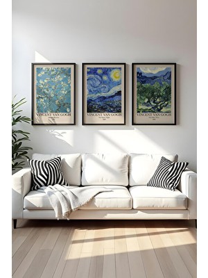 Huhuli HUHU269 Ahşap Siyah Çerçeveli 3 Parça Set Tablo Soyut Tema 20 x 30 Boyutlarında