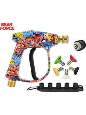 Robeve Bear Force Araç Yıkama Tabancası 5li Nozzle Set ve Kemer Klipsli Ile Birlikte Kısa Tetik Tabanca Tetik Tabancası