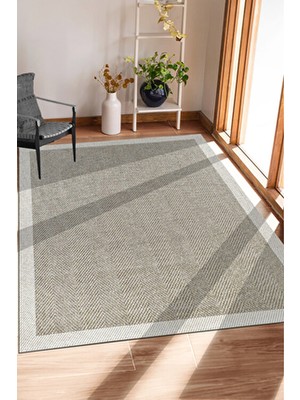Saraz Halı Sisal Bordürlü Jut Hasır Kaymaz Taban Bej Renk Modern Desenli 80 x 200 cm Şık Tasarım