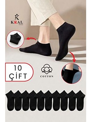 Kral Socks Ekonomik Bilek Boy Patik Çorap Seti Yıkamalı Dokuma 10 Çift Düz Desen