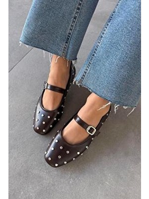 Azure Kadın Drop Detay Kırışık Deri Babet Kahve