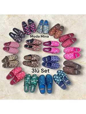 Kadın Ev Terlik ( 3lü Set ) Halı Terliği Zenne Gezer Gondol Kadın Terlik