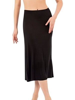 Lirona LİRONA Kadın Viskon Diz Altı Uzun Etek Astar Jüpon Kombinezon Viskon 2XL Siyah