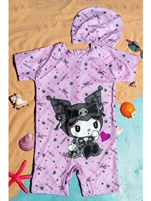 Beniizle Kız Çocuk Yüzücü Mayo Kuromi Deseniyle Hızlı Kuruyan ve Esnek Kumaş