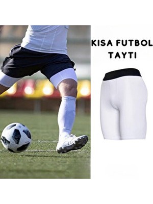 Beyaz Futbolcu Kısa Taytı-Kısa Spor Taytı-Kısa Koşu Taytı-Erkek Beyaz Fitness Kısa Tayt