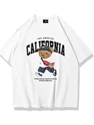Unisex California Bear Tshirt Beyaz