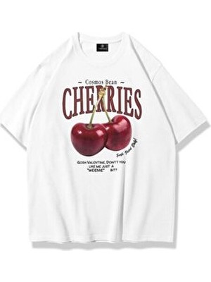 Unisex Cherries Tshirt Beyaz