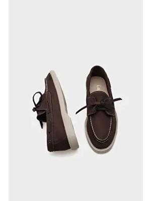 Capone Outfitters Camila Kadın Loafer Suni Deri Kahverengi Düz Topuk Günlük Ayakkabı Bağcıklı