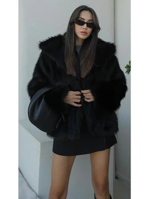 Twomeey Kadın Yumuşak Tüylü Kısa Kürk Ceket Mont