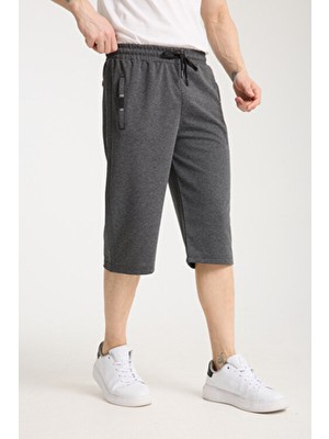 Erkek Füme Yan ve Arka Cepli Diz Altı Beli Ayarlanabilir Uzun Şort Kapri