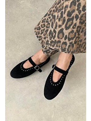 Abner  Kadın Drop Detay Süet Babet Siyah