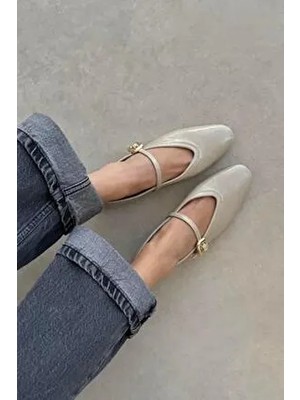 Stony Kadın Kırışık Deri Babet Bej