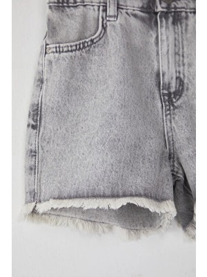 ASL GOLF CLUB Antrasit Kız Çocuk %100 Pamuk Cepli Regular Kalıp Denim Şort Düz Desenli Rahat Kesim