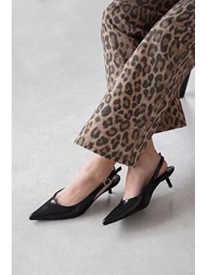 Cuesta Kadın Topuklu Kırışık Deri Ayakkabı Siyah