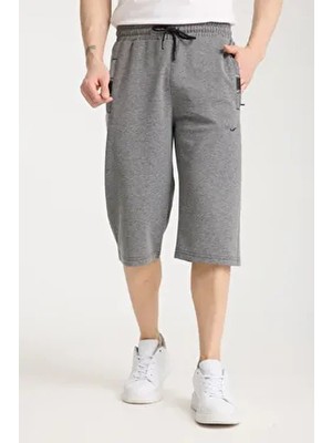 Erkek Antrasit Yan ve Arka Cepli Diz Altı Beli Ayarlanabilir Uzun Şort Kapri