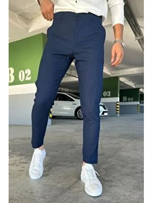 Erkek Kaliteli Lacivert Renk Esnek Italyan Kesim Her Ortama Uygun Şık ve Rahat Kumaş Pantolon