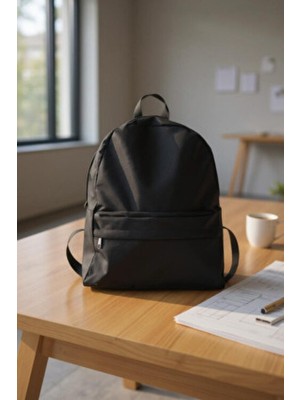 Düz Siyah Günlük Seyahat Kurs Sırt Çantası Plain Black Daily Travel Course Backpack