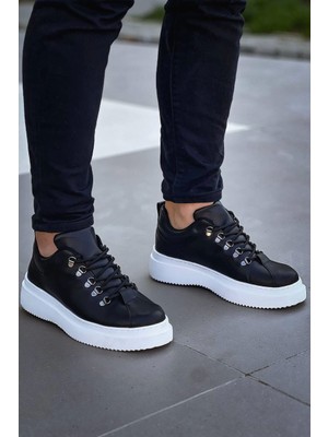 Kb-X4  Kuback Siyah Cilt Yüksek Taban Bağcıklı Günlük Erkek Ayakkabı