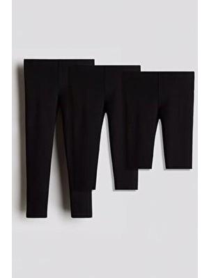 %95 Pamuk 3'lü Kız Çocuk Tayt Takımı - Uzun, Kapri ve Şort Model Siyah