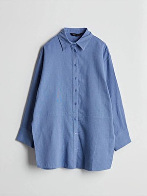 Lcw Modest Mavi Oversize Müslin Kadın Gömlek Tunik