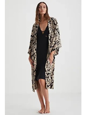 Lux Mood Desenli Sabahlık Takım Kadın Uzun Kol %100 Viskon Şık Tasarım