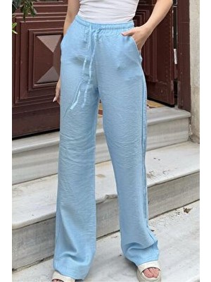 Bebe Mavisi Keten Karışımlı Bol Kesim Pantolon
