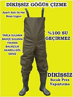 Go Out Haki Renk PVC Göğüs Çizme %100 Su Geçirmez Düz Topuklu Erkek Kullanımı İçin