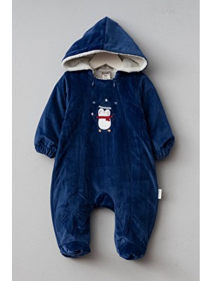 Sevimli Penguen Desenli Kapüşonlu Wellsoft Astarlı Astronot Kozmonot Tulum